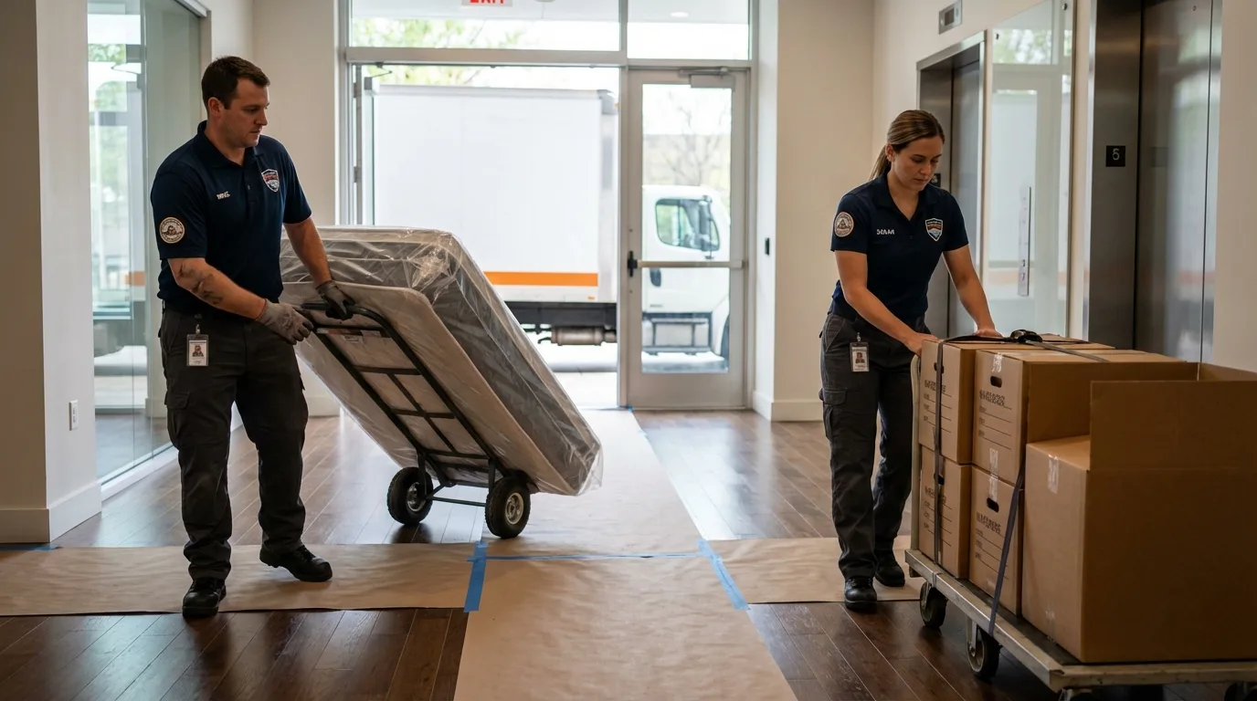 Professional apartment movers loading elevator in Reserve, LA